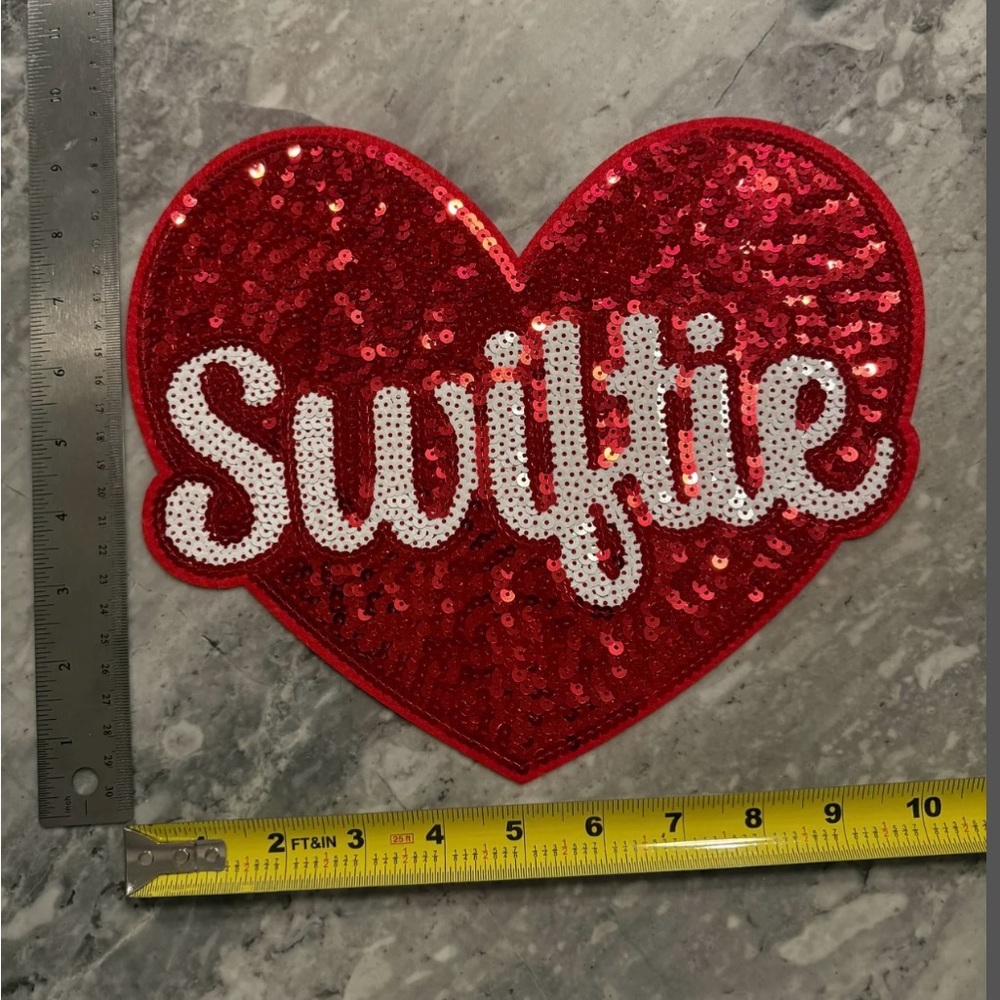 Swiftie Red Sequin Heart Patch 10 in x 10 in